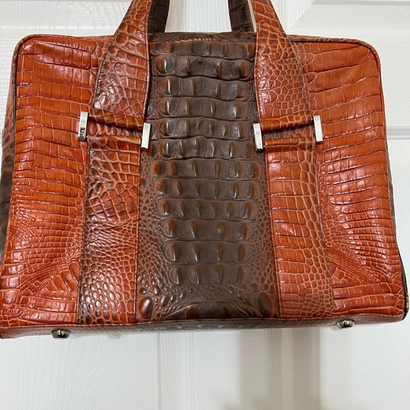 BRAZILIAN ORANGE CROC EMBOSSED LEATHER SATCHEL BAG - Picture 2 of 14